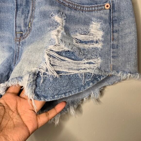 AE Blue Lace Distressed Hi Rise‎ Festival Shorts 2 - Picture 3 of 7